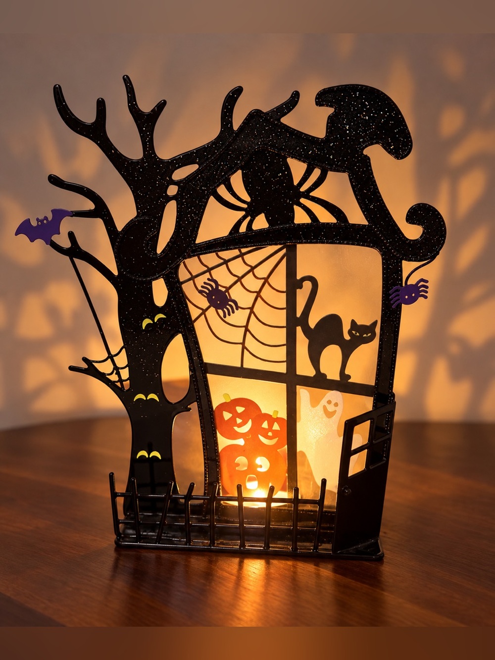 Vintage PartyLite Halloween Haunted House Metal Silhouette Tealight Holder